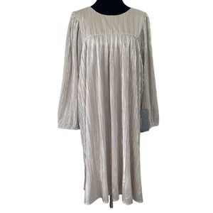 Daniel Rainn Silver Metallic Plisse Long Sleeve Tie Back Shift Dress XXL NWT